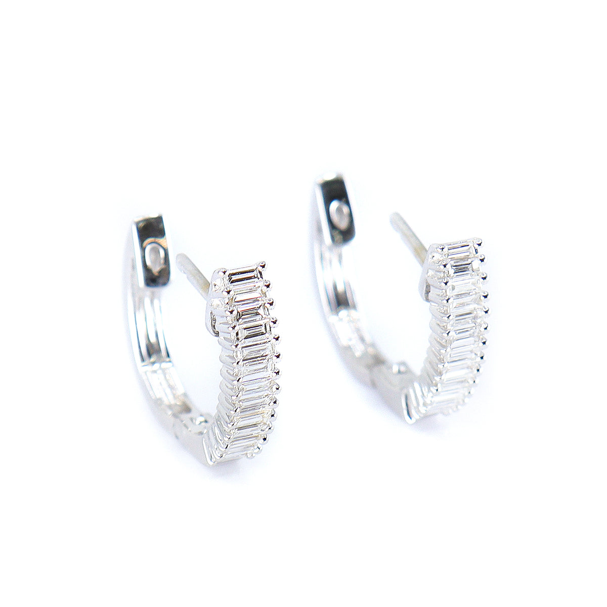 18ct White Gold 0.63ct Diamond Baguette Cut Hoop Earrings