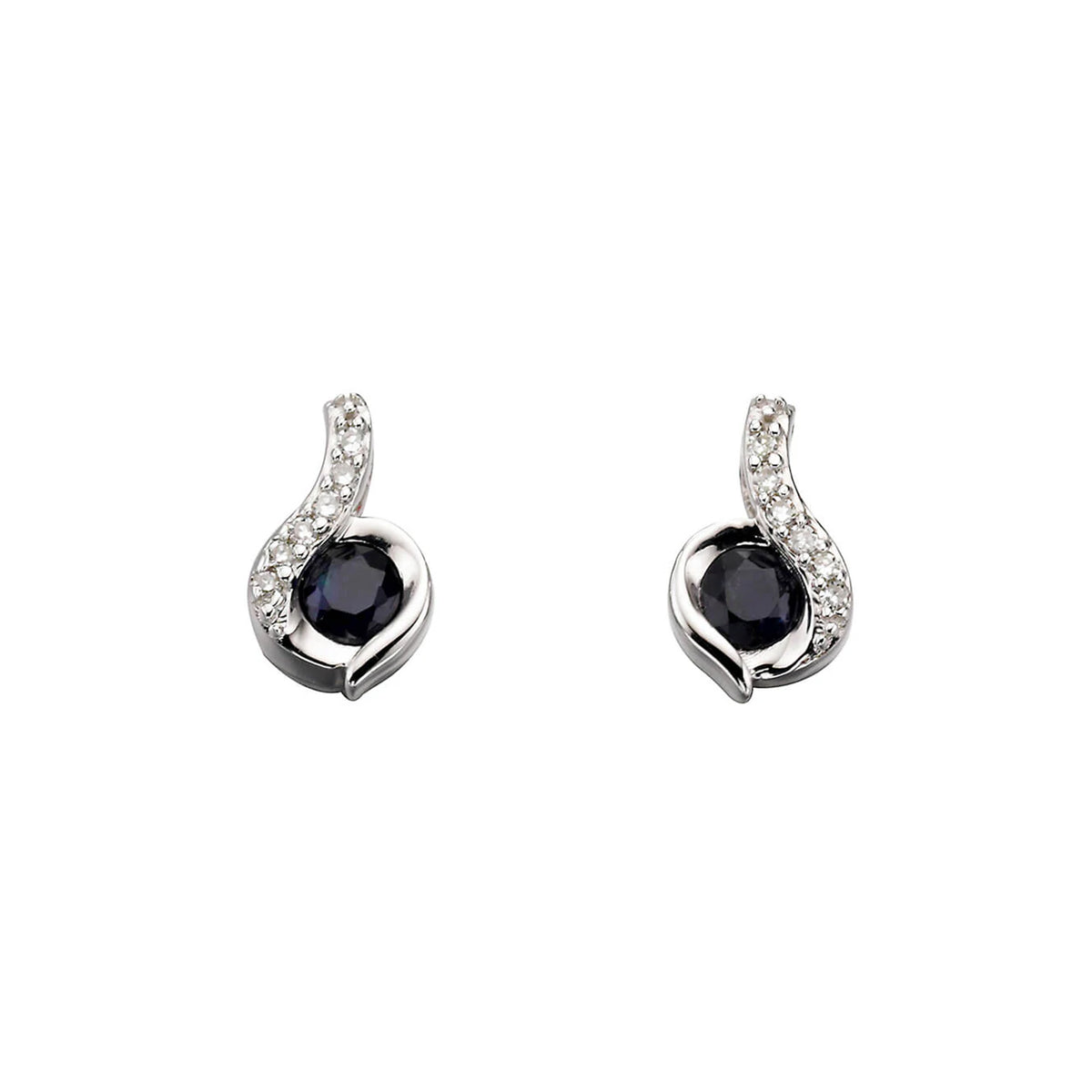 9ct White Gold Sapphire & Diamond Swirl Earrings