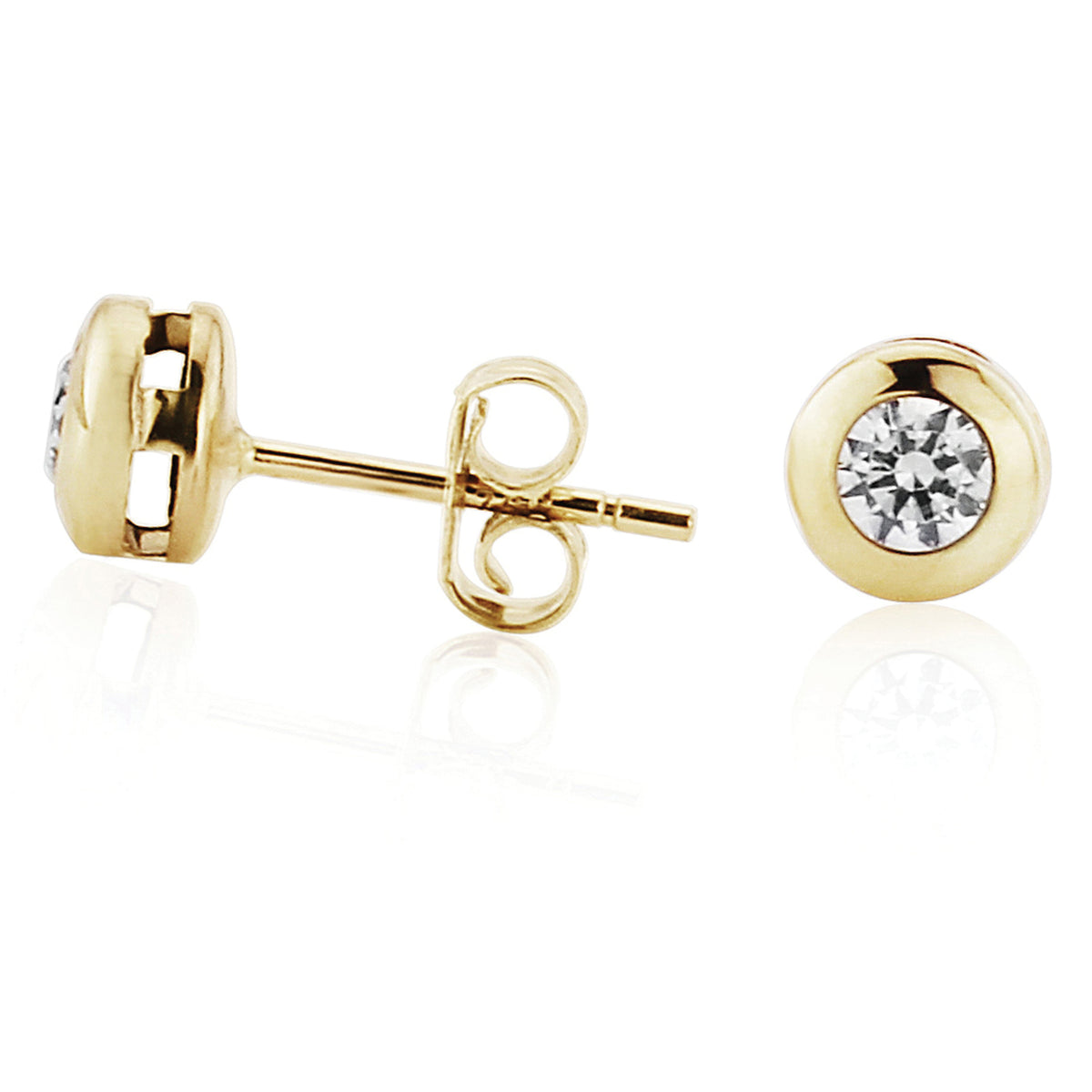 9ct Yellow Gold Rub Set Cubic Zirconia Round Stud Earring