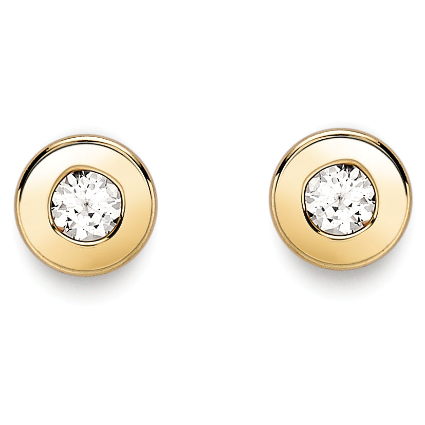 9ct Yellow Gold Rub Set Cubic Zirconia Round Stud Earring