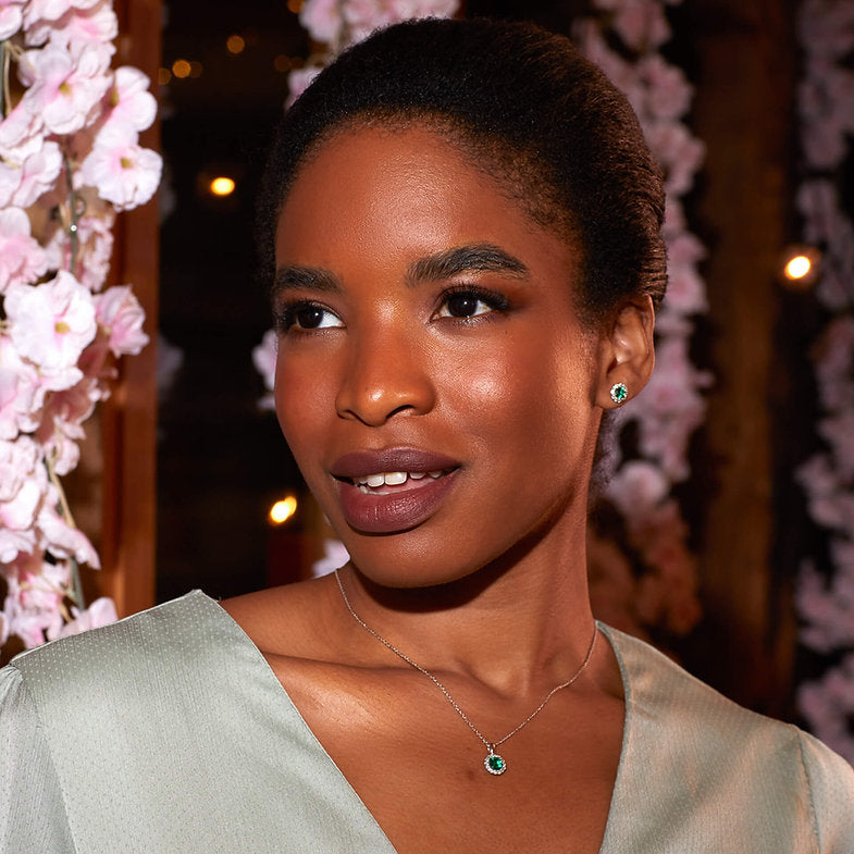 Diamonfire Sterling Silver Emerald Green Cubic Zirconia Round Cluster Stud Earrings