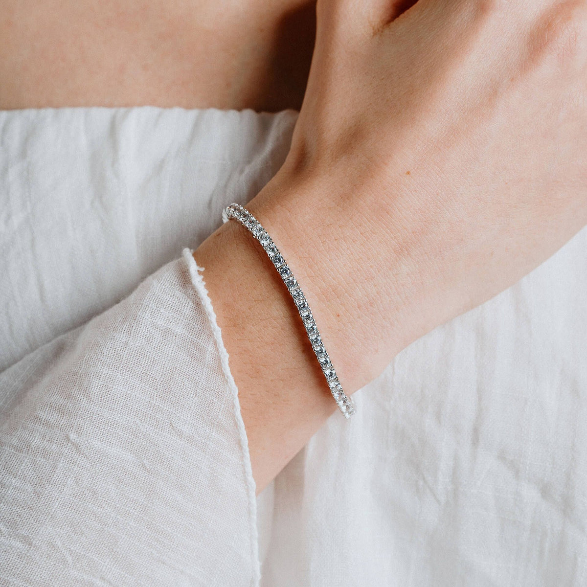 Diamonfire Silver Triple Plated Cubic Zirconia Line Bracelet