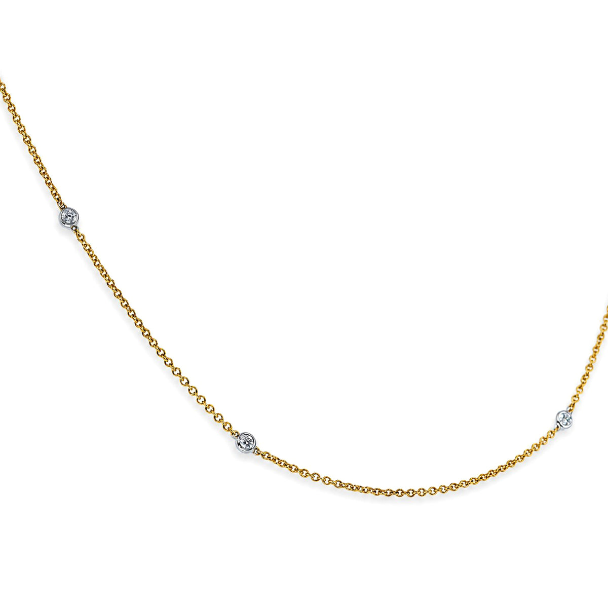 9ct Yellow & White Gold Rub Set Round Brilliant Cut Diamond 0.18ct Station Necklace 16"