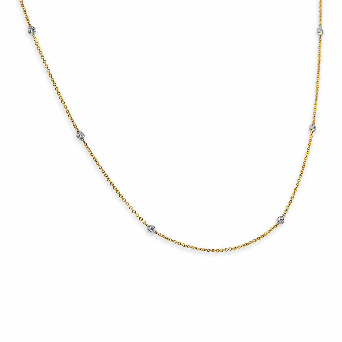 9ct Yellow & White Gold Rub Set Round Brilliant Cut Diamond 0.18ct Station Necklace 16"