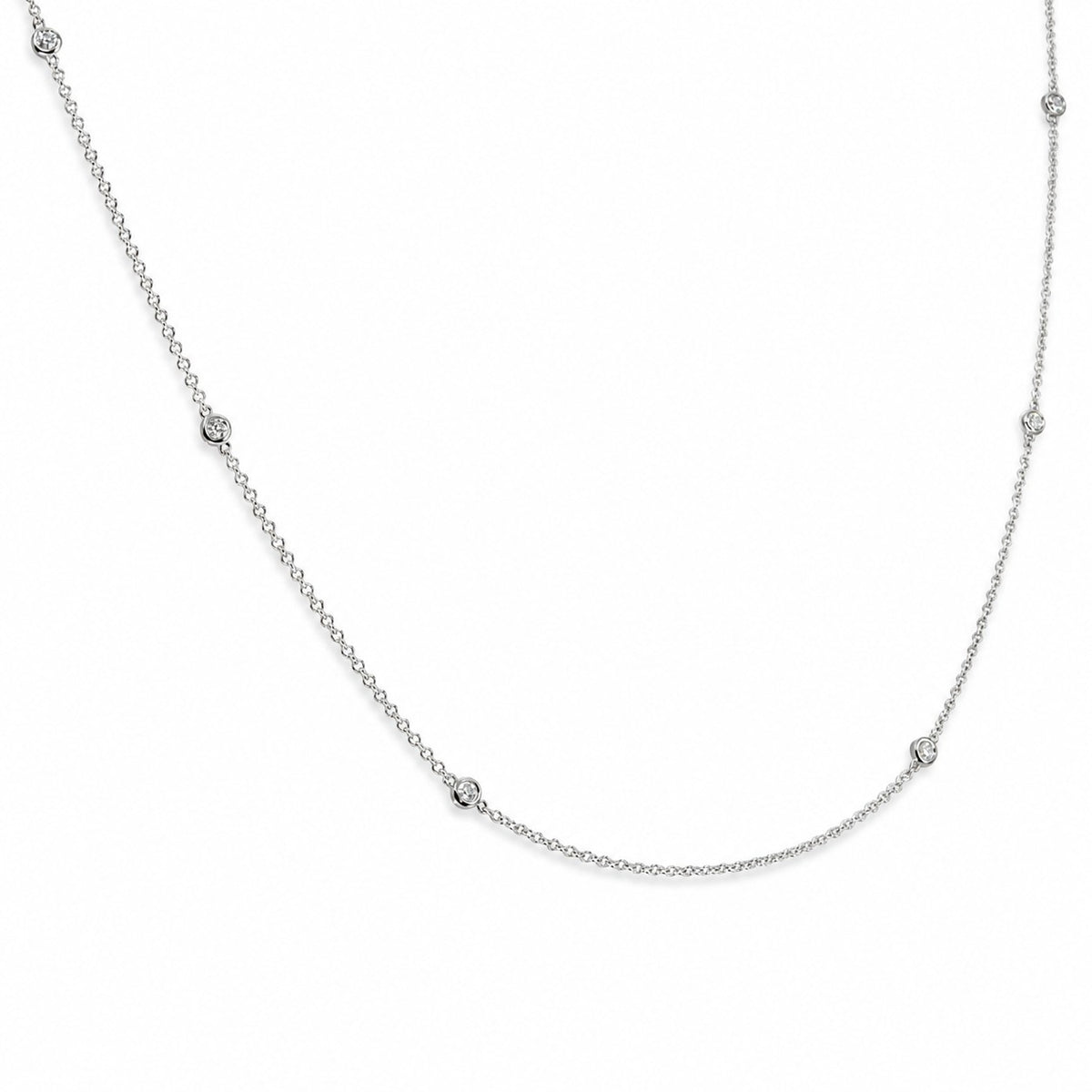 9ct White Gold 0.18ct TDW Round Brilliant Cut Rubset Diamond Station Chain