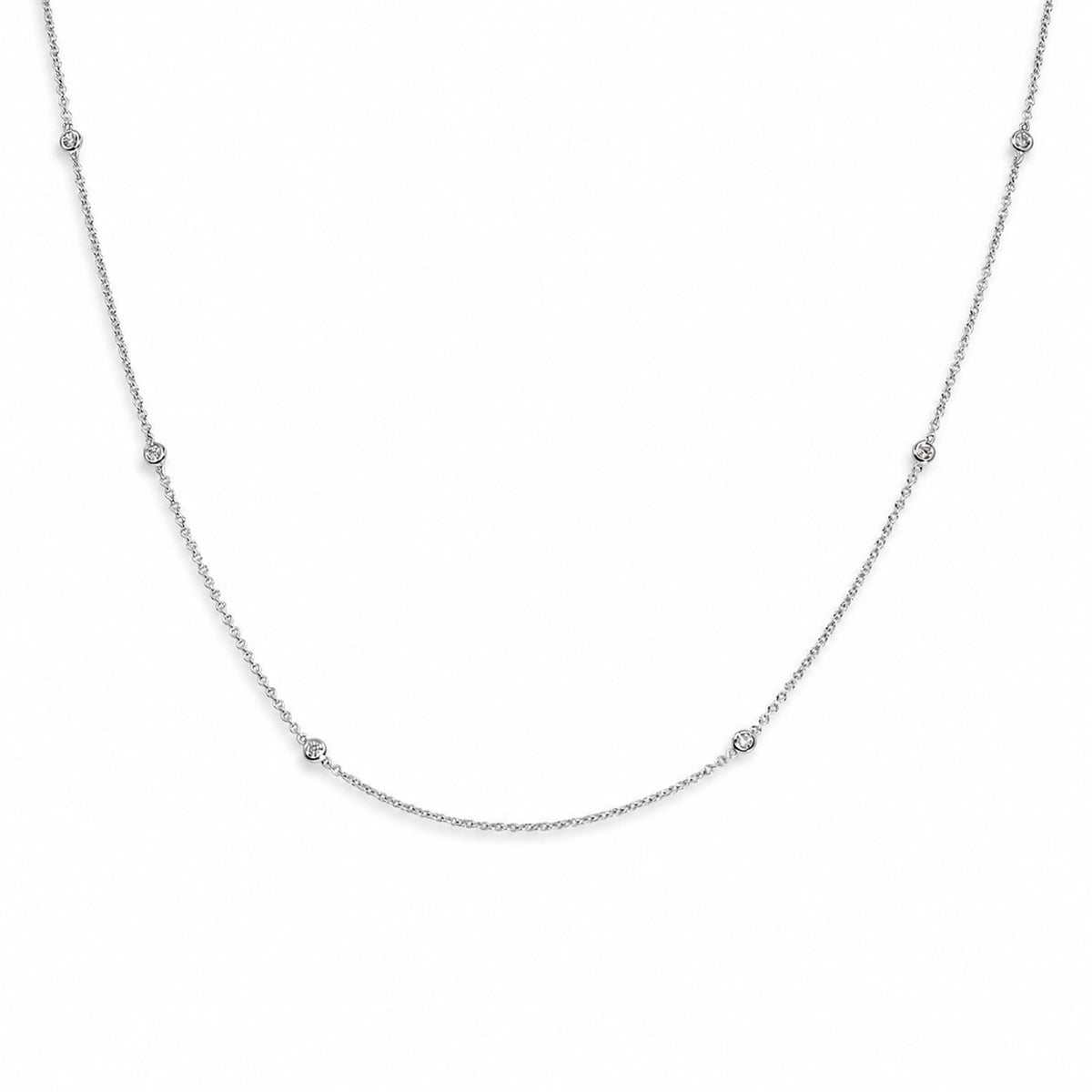 9ct White Gold 0.18ct TDW Round Brilliant Cut Rubset Diamond Station Chain