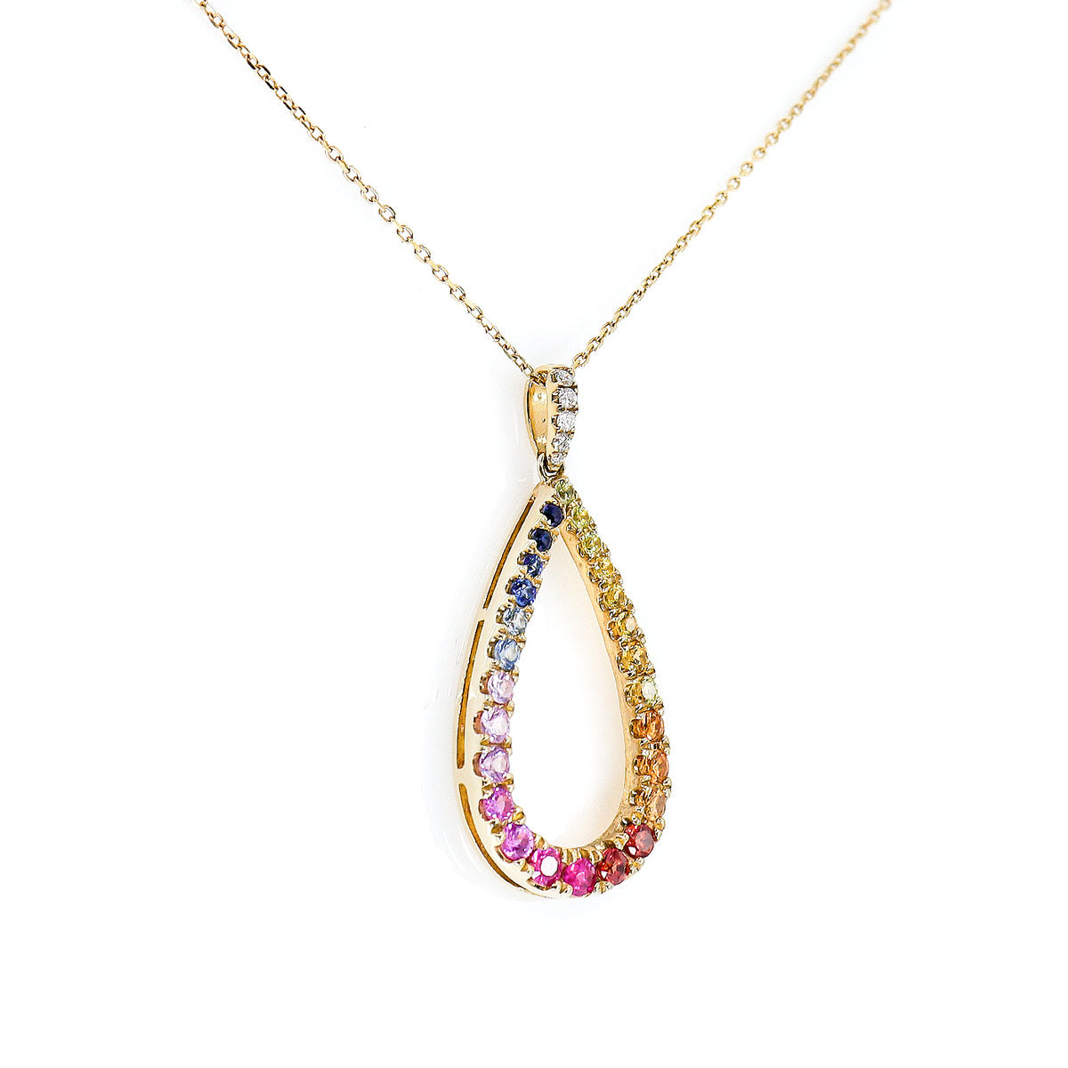 9ct Yellow Gold Multi Sapphire Large Teardrop Pendant