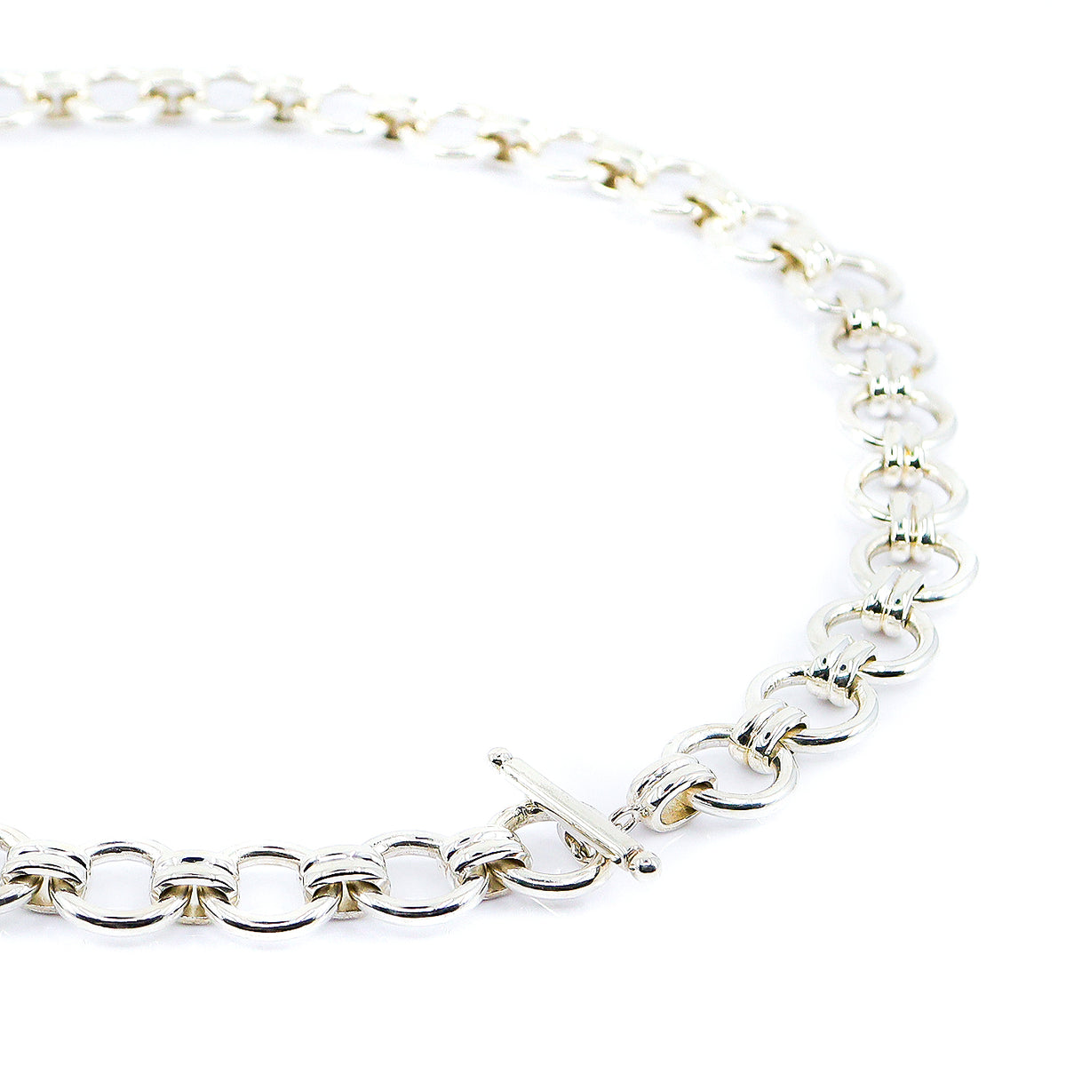 Lumi Sterling Silver Solid Open Circle and Double Link T-Bar Necklace