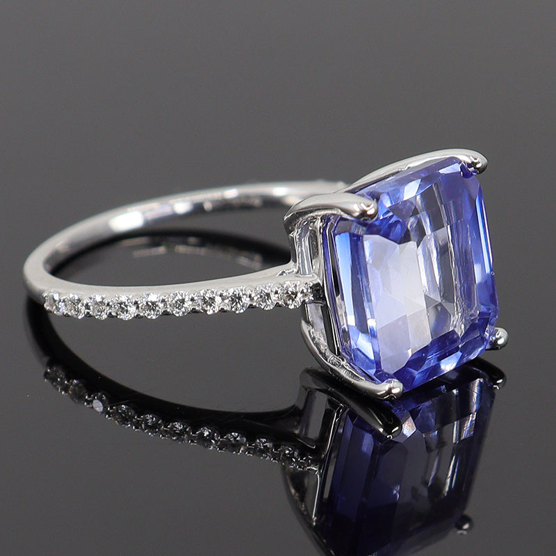Pre-Owned 18ct White Gold Emerald Cut Sapphire & Diamond Ring