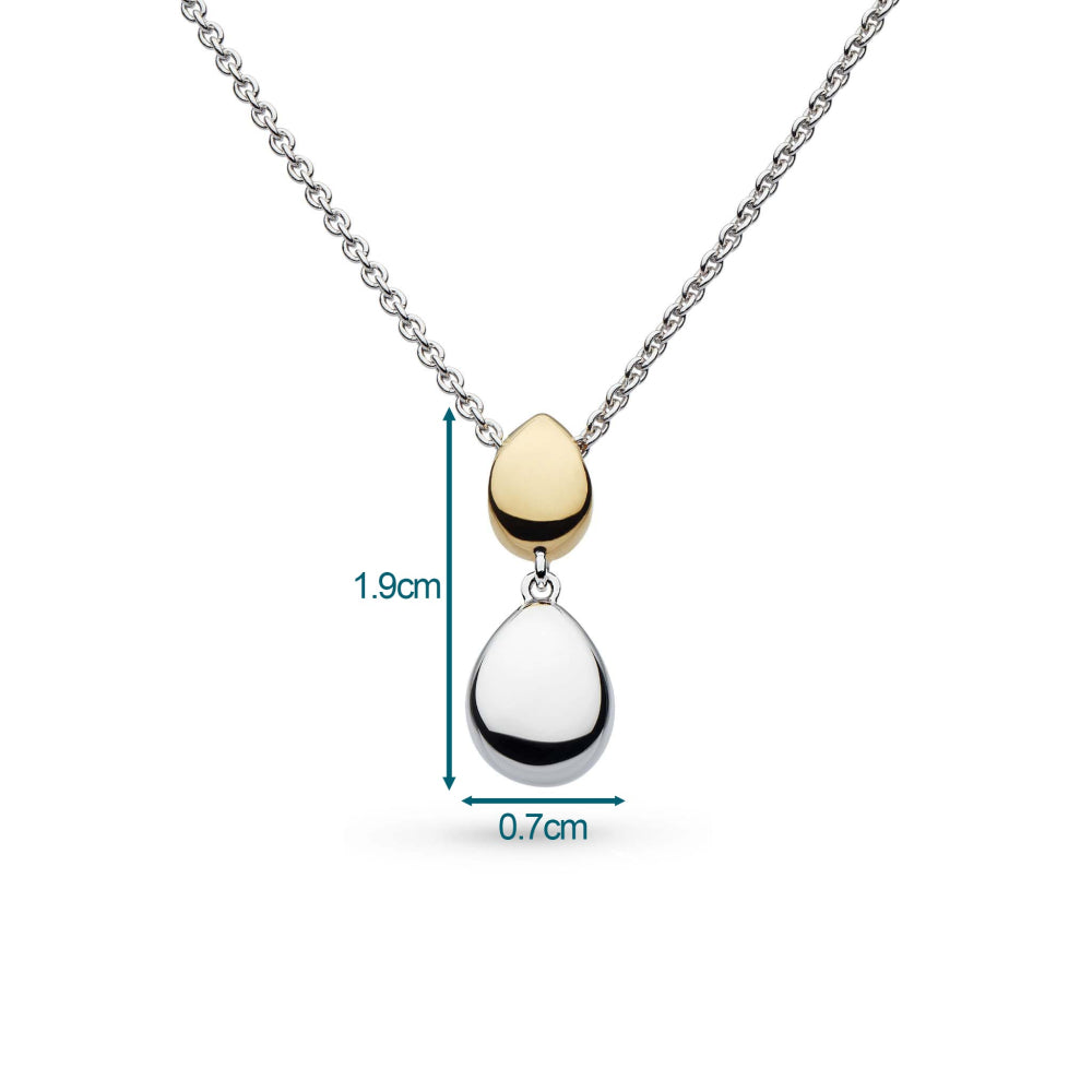 Kit Heath Sterling Silver Coast Pebble Double Droplet Pendant 18ct Yellow Gold and Rhodium Finish