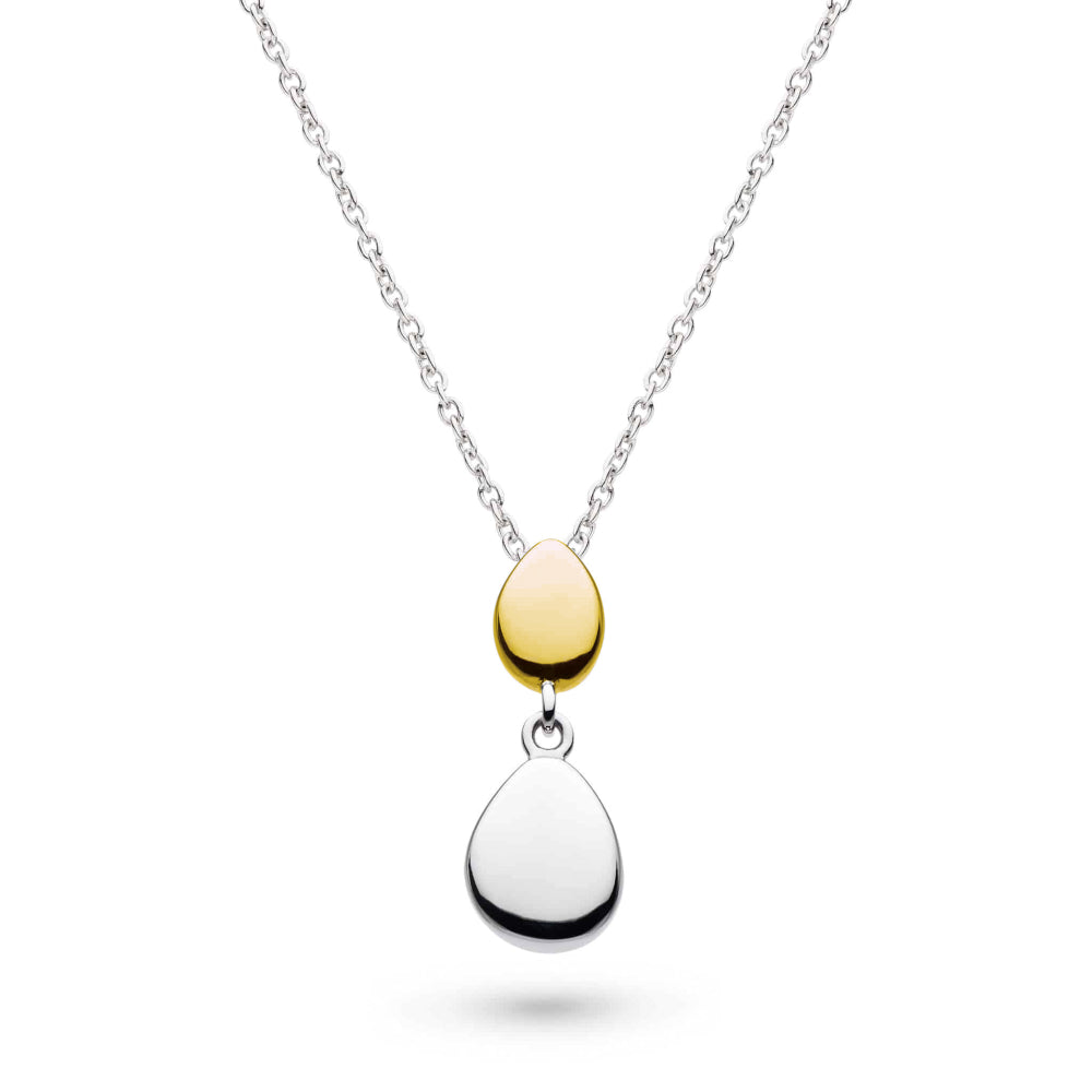 Kit Heath Sterling Silver Coast Pebble Double Droplet Pendant 18ct Yellow Gold and Rhodium Finish