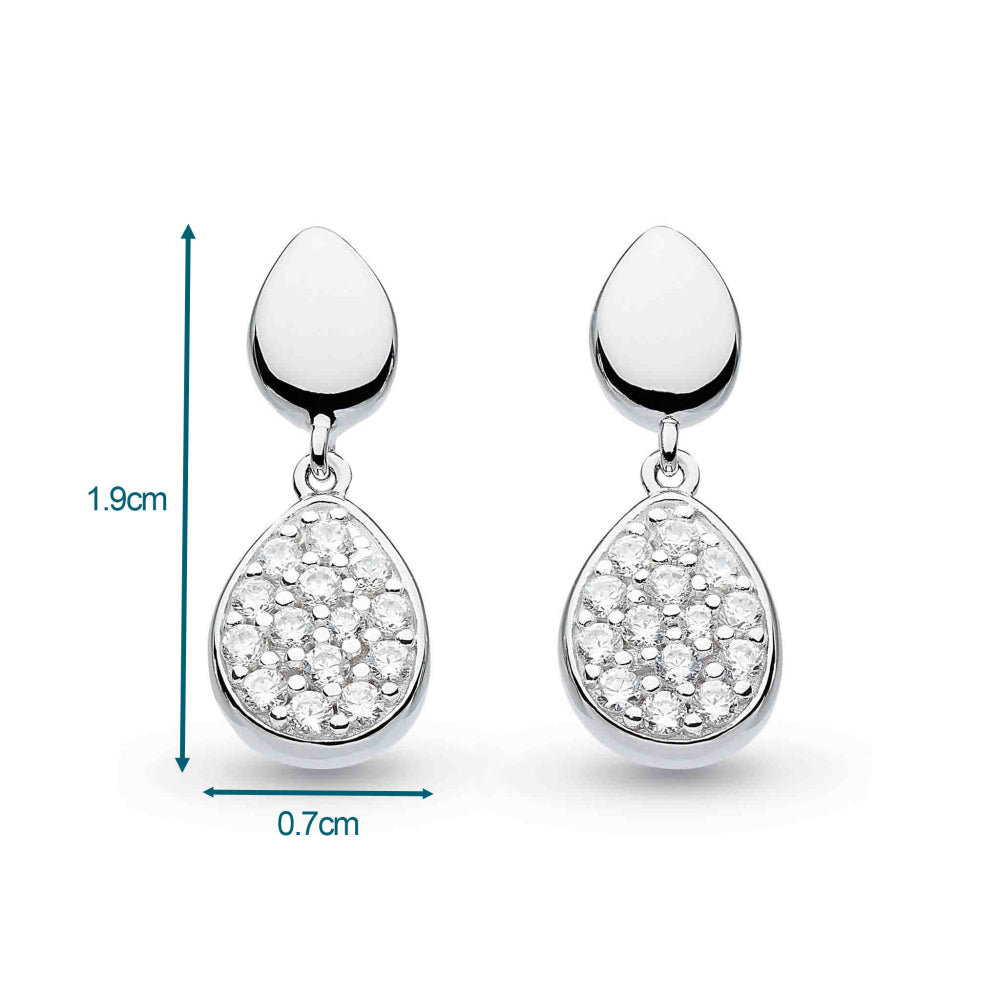 Kit Heath Sterling Silver Coast Pebble Glisten Pave Cubic Zirconia Stud Drop Earrings