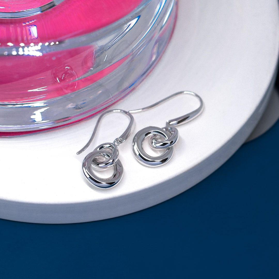 Kit Heath Sterling Silver Bevel Cirque Drop Earrings. Rhodium Plated.