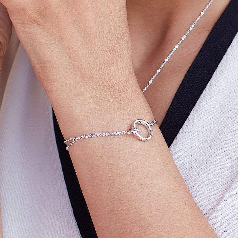 Kit Heath Sterling Silver Bevel Cirque Link Double Chain Bracelet with Rhodium Finish