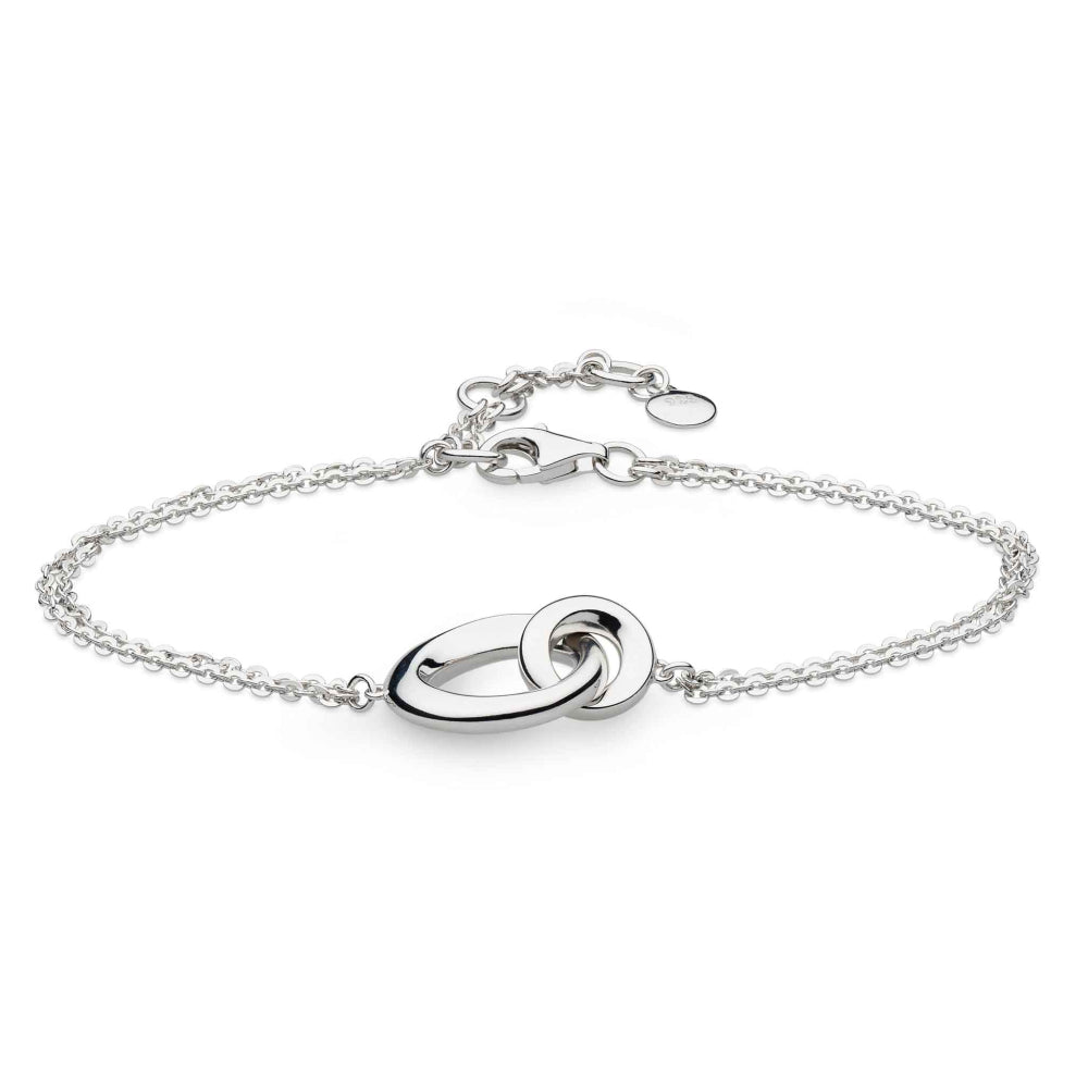 Kit Heath Sterling Silver Bevel Cirque Link Double Chain Bracelet with Rhodium Finish