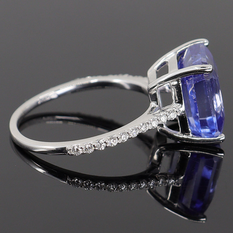 Pre-Owned 18ct White Gold Emerald Cut Sapphire & Diamond Ring