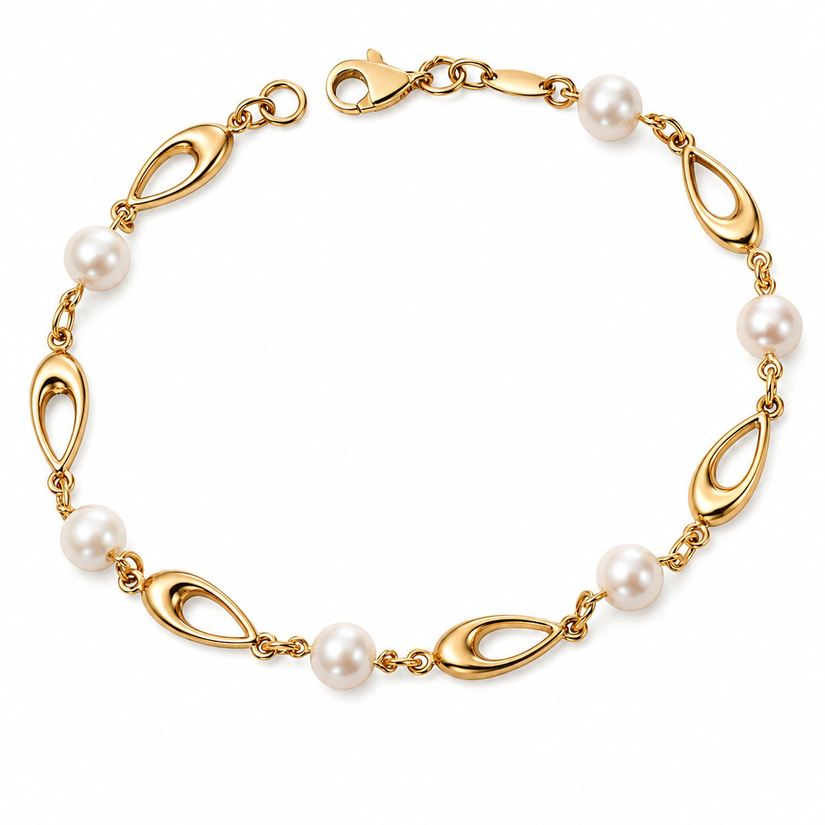 9ct Yellow Gold Freshweater Pearl & Link Bracelet