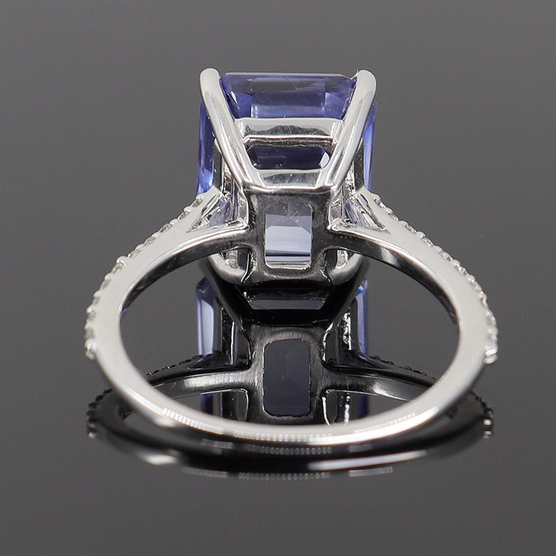 Pre-Owned 18ct White Gold Emerald Cut Sapphire & Diamond Ring