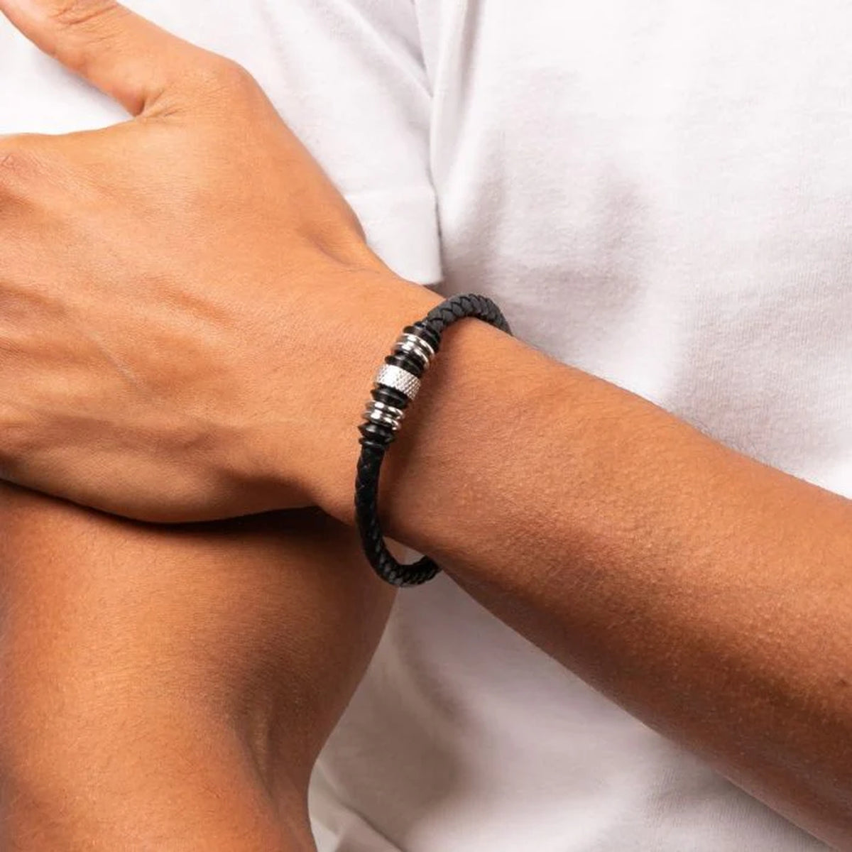 Fred Bennett Black Leather Bead Bracelet With Magnetic Clasp