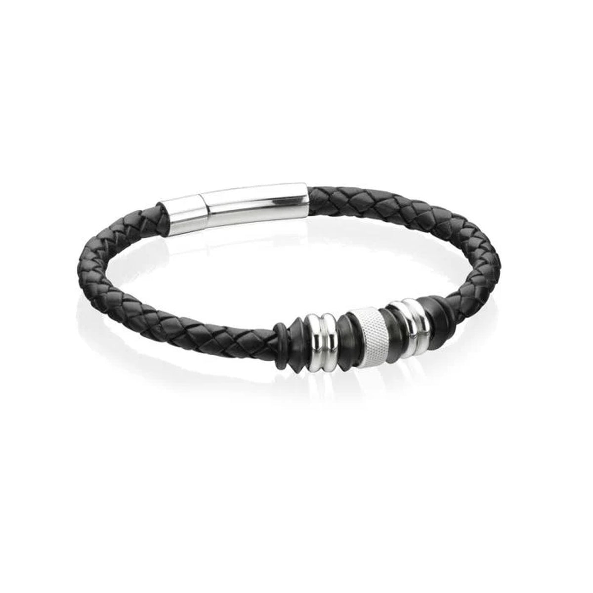 Fred Bennett Black Leather Bead Bracelet With Magnetic Clasp