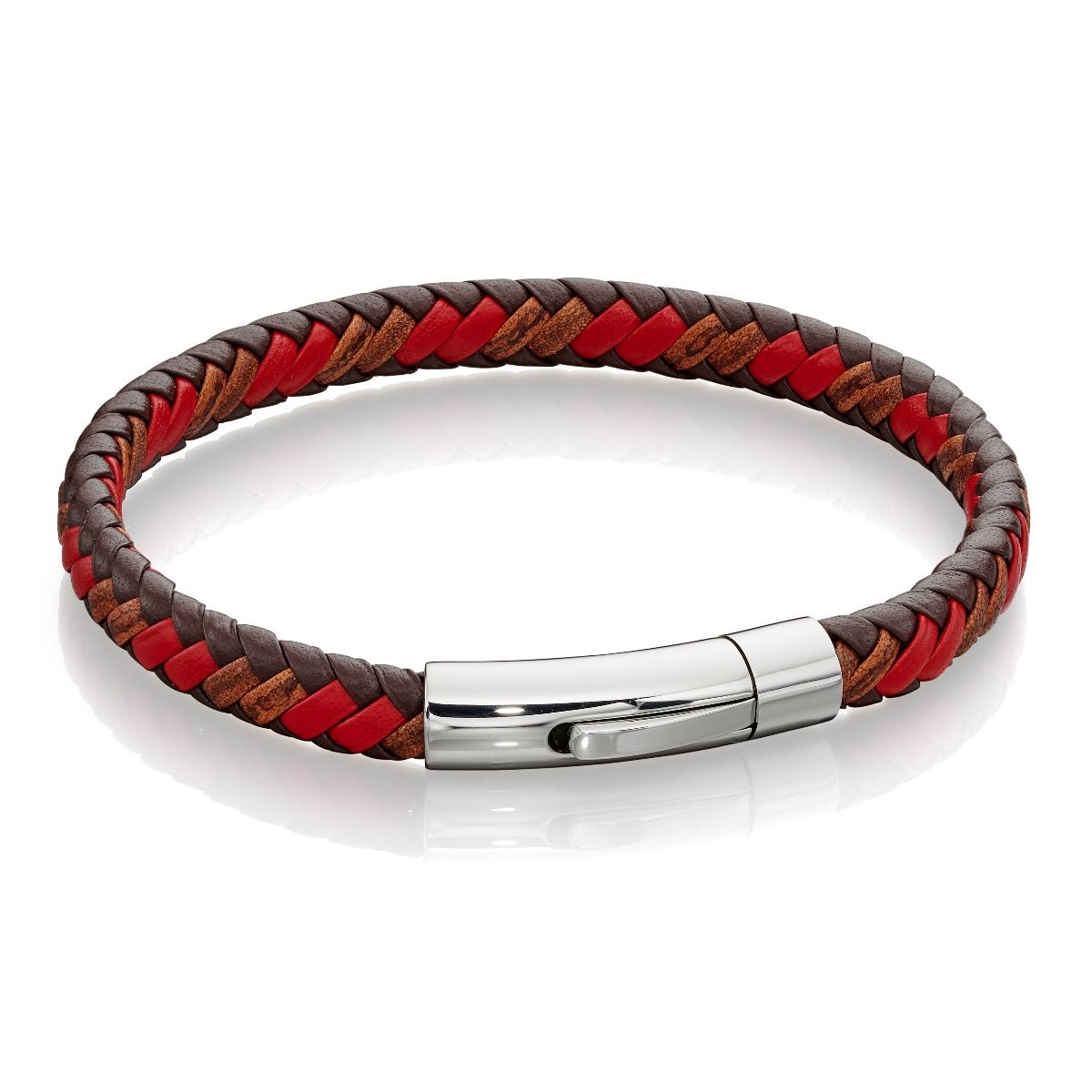Fred Bennet Stainless Steel Red Leather Bracelet