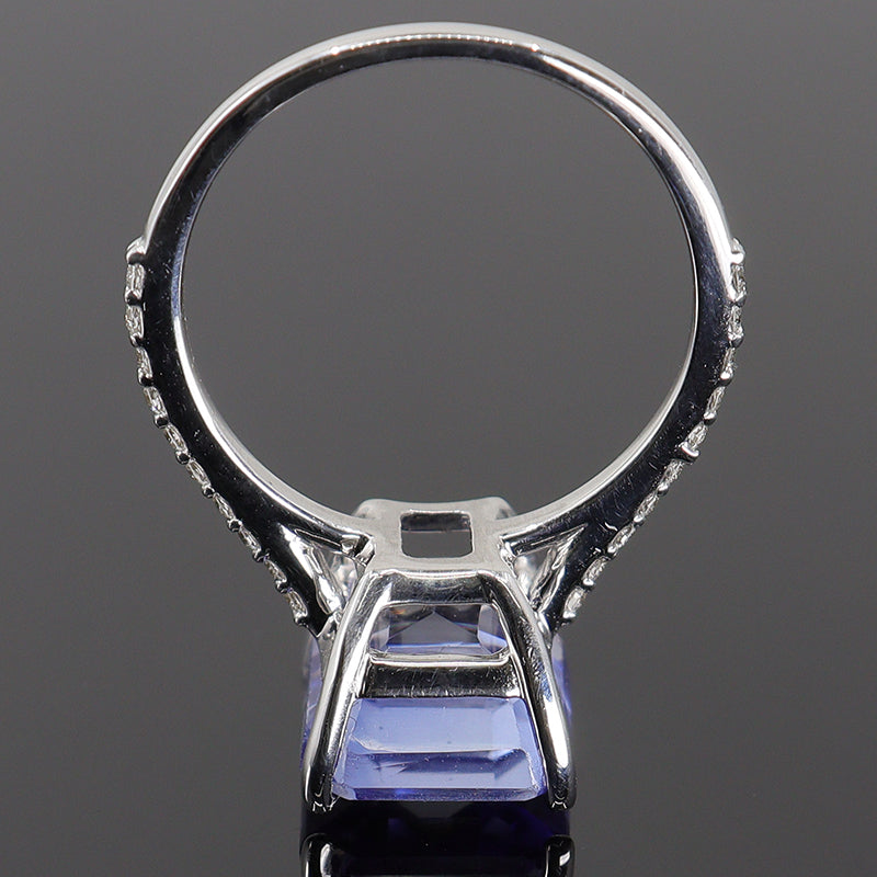 Pre-Owned 18ct White Gold Emerald Cut Sapphire & Diamond Ring