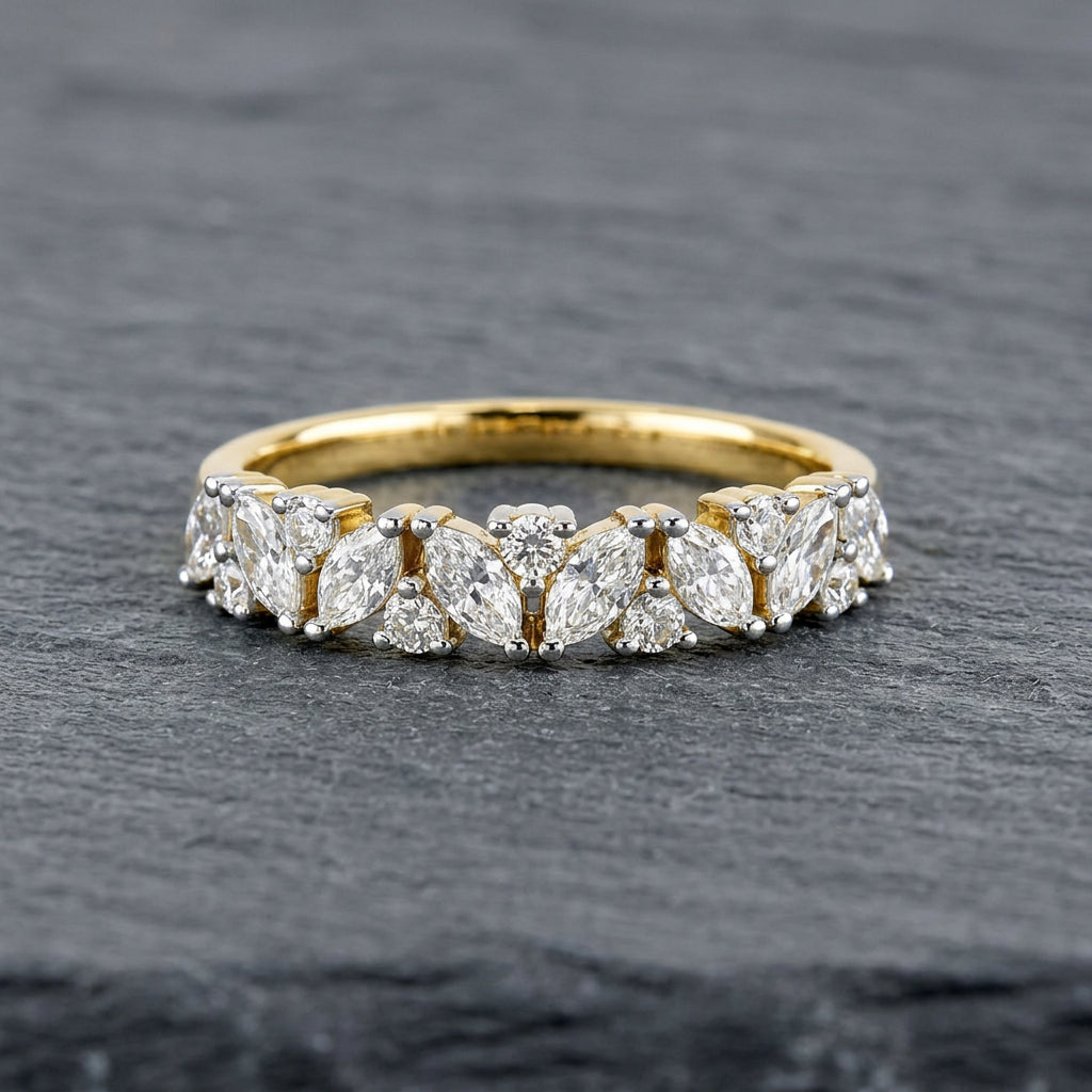 Pre-Owned 9ct Gold 0.90ct TDW Marquise & Round Brilliant Cut Diamond Claw Set Half Eternity Ring