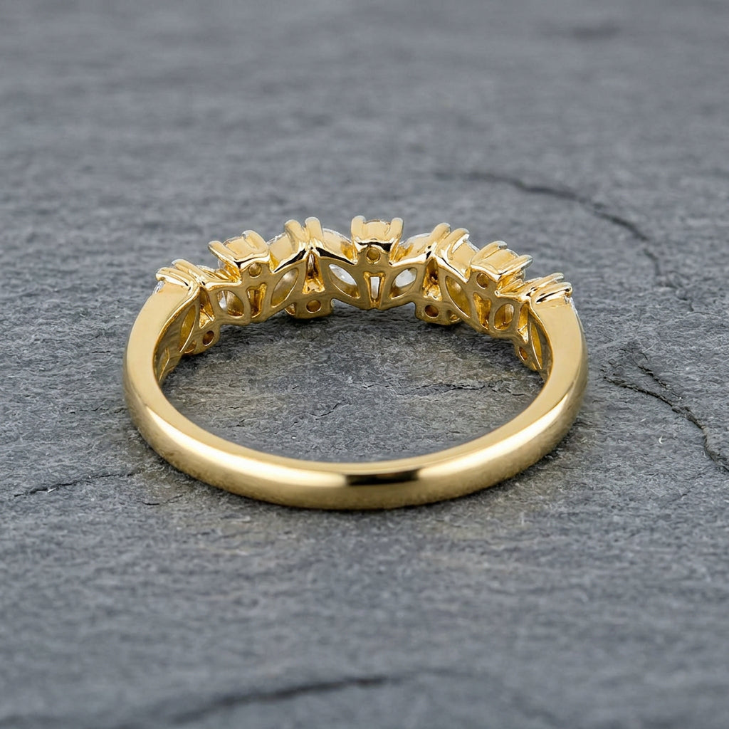 Pre-Owned 9ct Gold 0.90ct TDW Marquise & Round Brilliant Cut Diamond Claw Set Half Eternity Ring