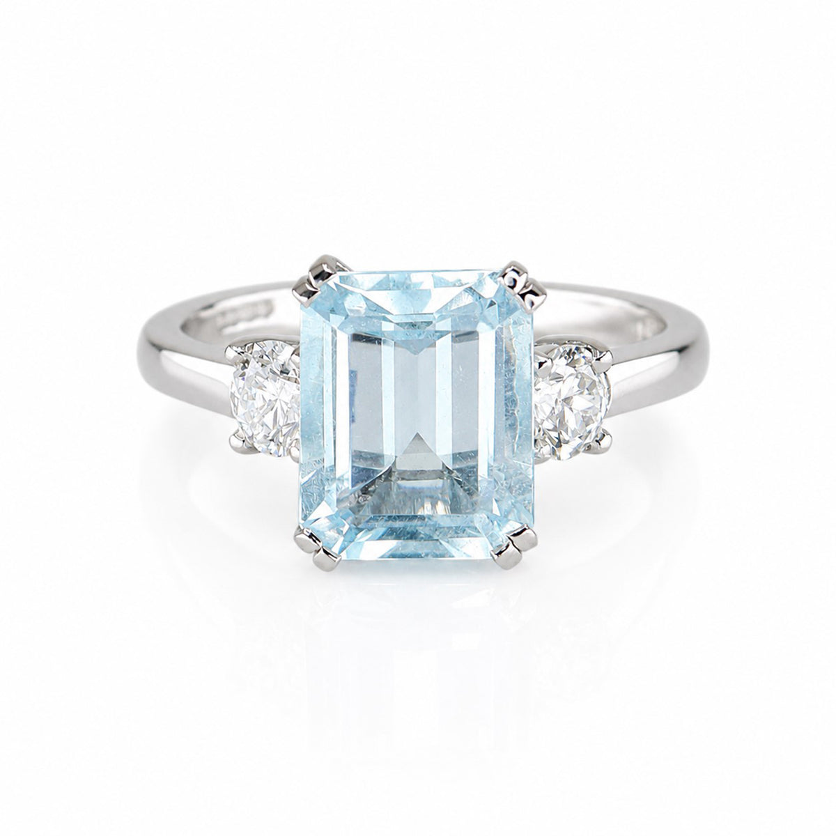 Pre-Owned Platinum 2.60ct Aquamarine & Diamond Three Stone Ring