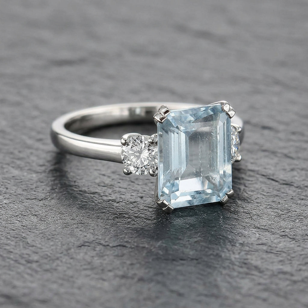 Pre-Owned Platinum 2.60ct Aquamarine & Diamond Three Stone Ring