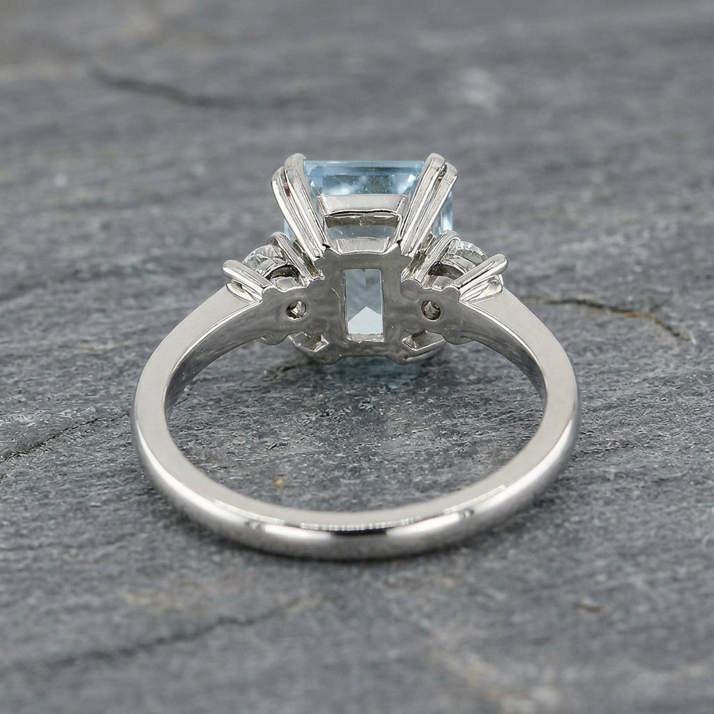 Pre-Owned Platinum 2.60ct Aquamarine & Diamond Three Stone Ring