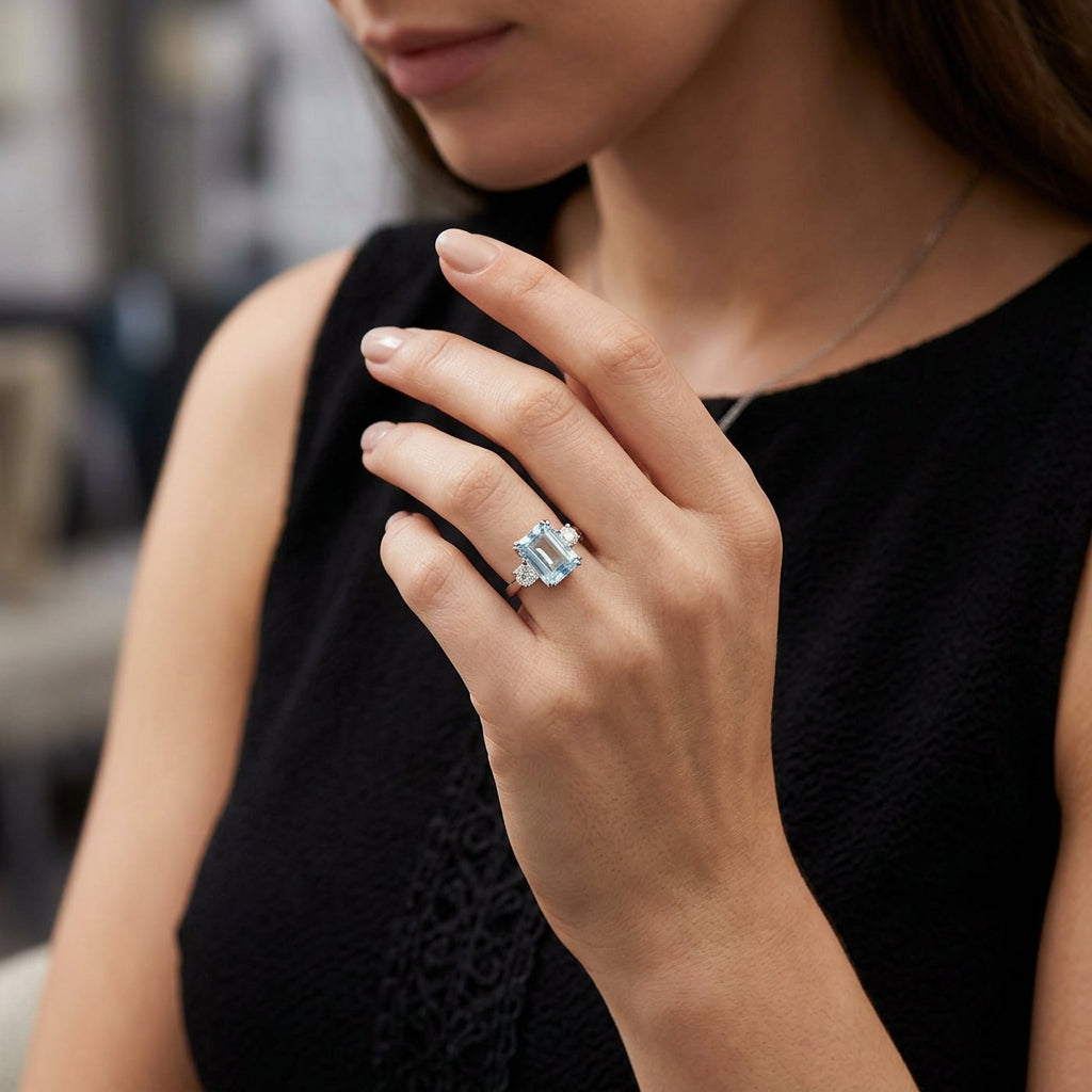 Pre-Owned Platinum 2.60ct Aquamarine & Diamond Three Stone Ring
