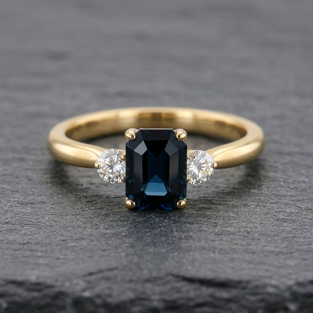 Pre-Owned 9ct Gold 1.45ct Sapphire & Diamond Three Stone Ring