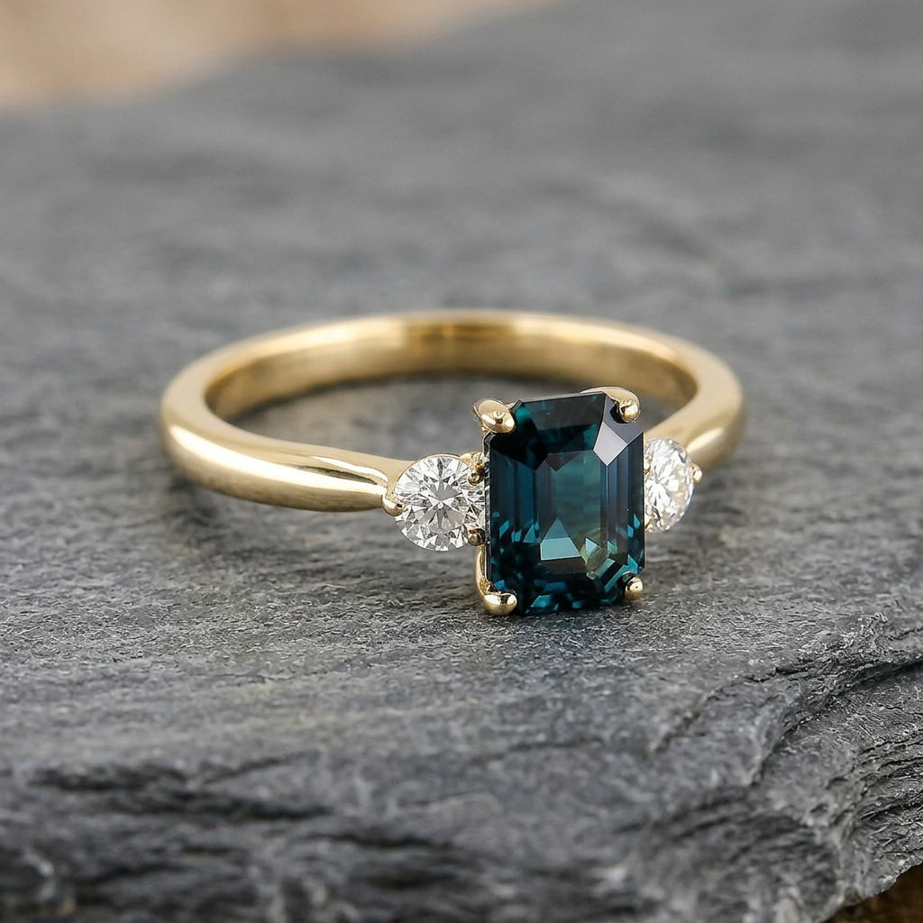 Pre-Owned 9ct Gold 1.45ct Sapphire & Diamond Three Stone Ring