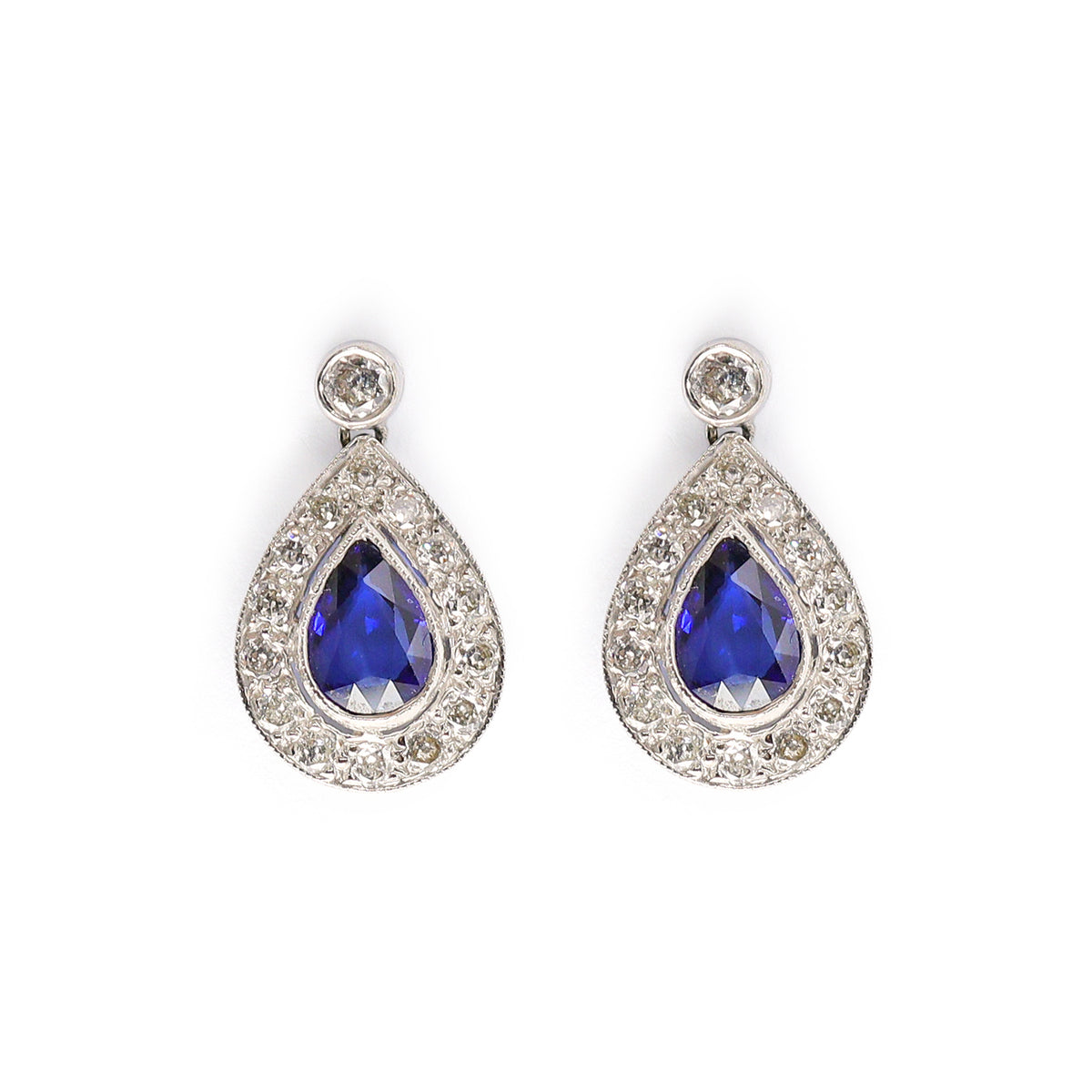 Pre-Owned 18ct White Gold Sapphire & Diamond Drop Earrings