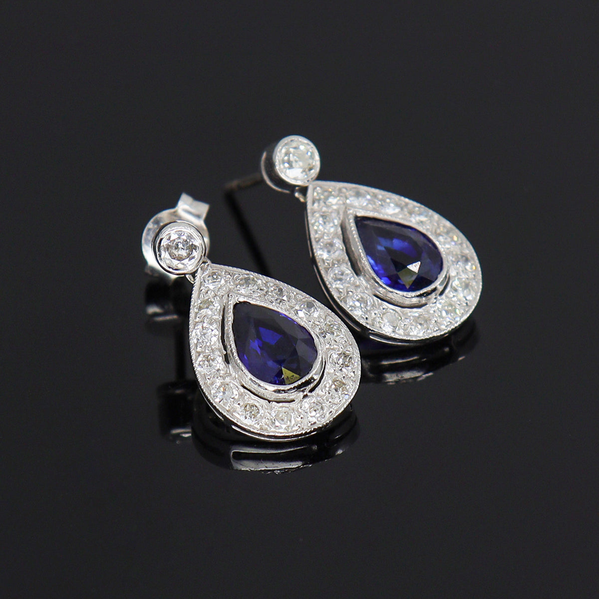 Pre-Owned 18ct White Gold Sapphire & Diamond Drop Earrings