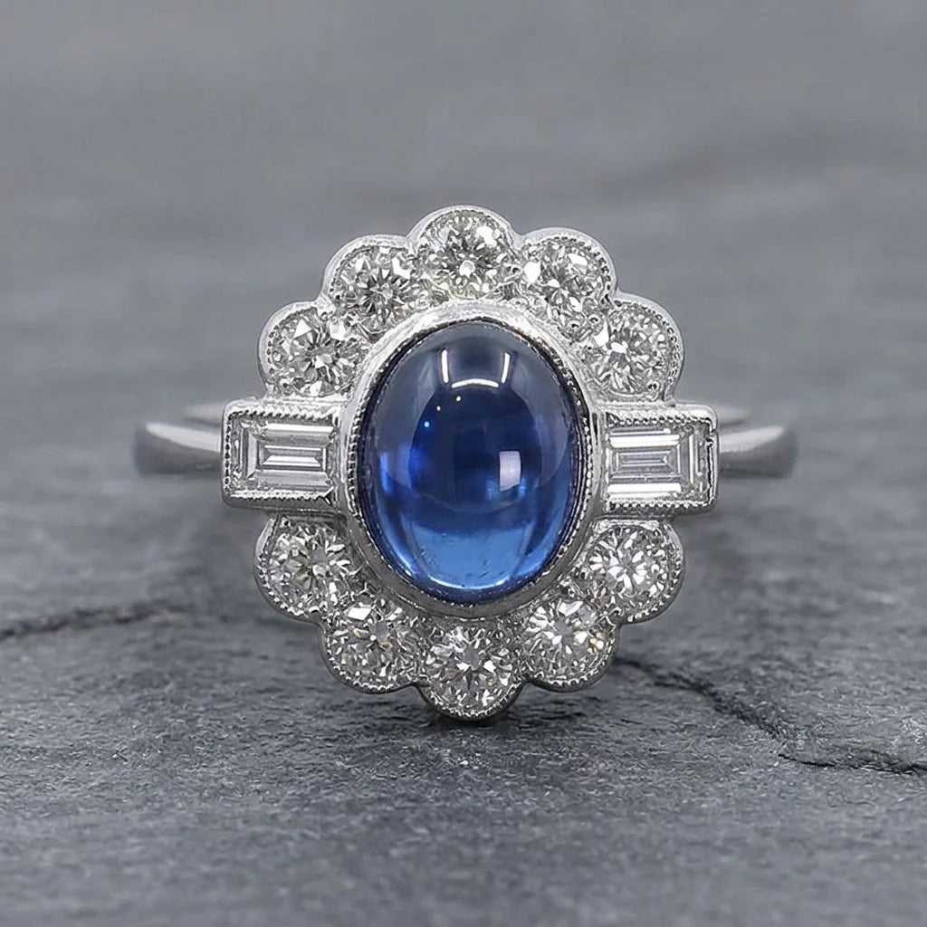 Pre-Owned 18ct White Gold Sapphire & Diamond Cluster Ring