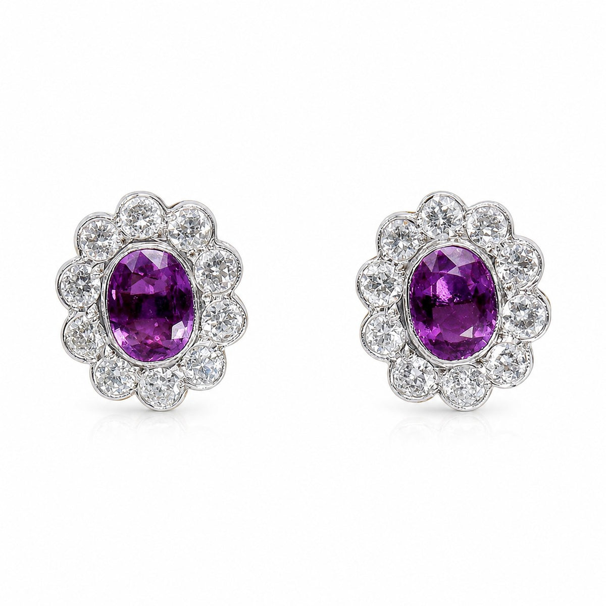 Pre-Owned 14ct Two Colour Gold Pink Sapphire & Diamond Cluster Studs
