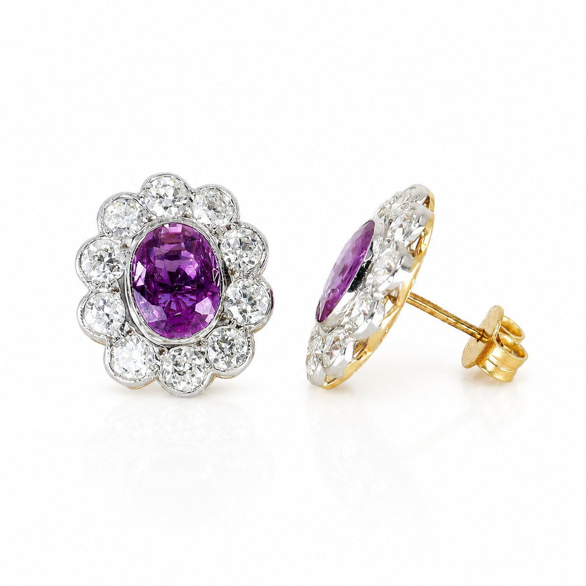 Pre-Owned 14ct Two Colour Gold Pink Sapphire & Diamond Cluster Studs