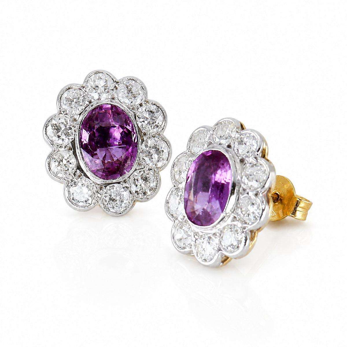 Pre-Owned 14ct Two Colour Gold Pink Sapphire & Diamond Cluster Studs