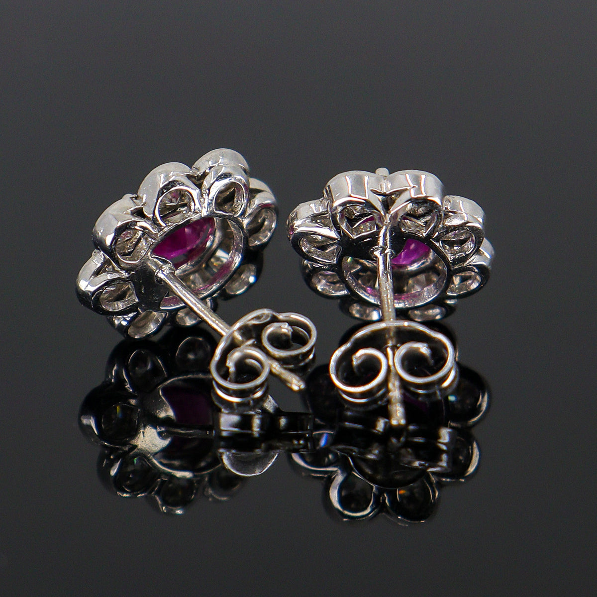 Pre-Owned 18ct White Gold Ruby & Diamond Cluster Stud Earrings