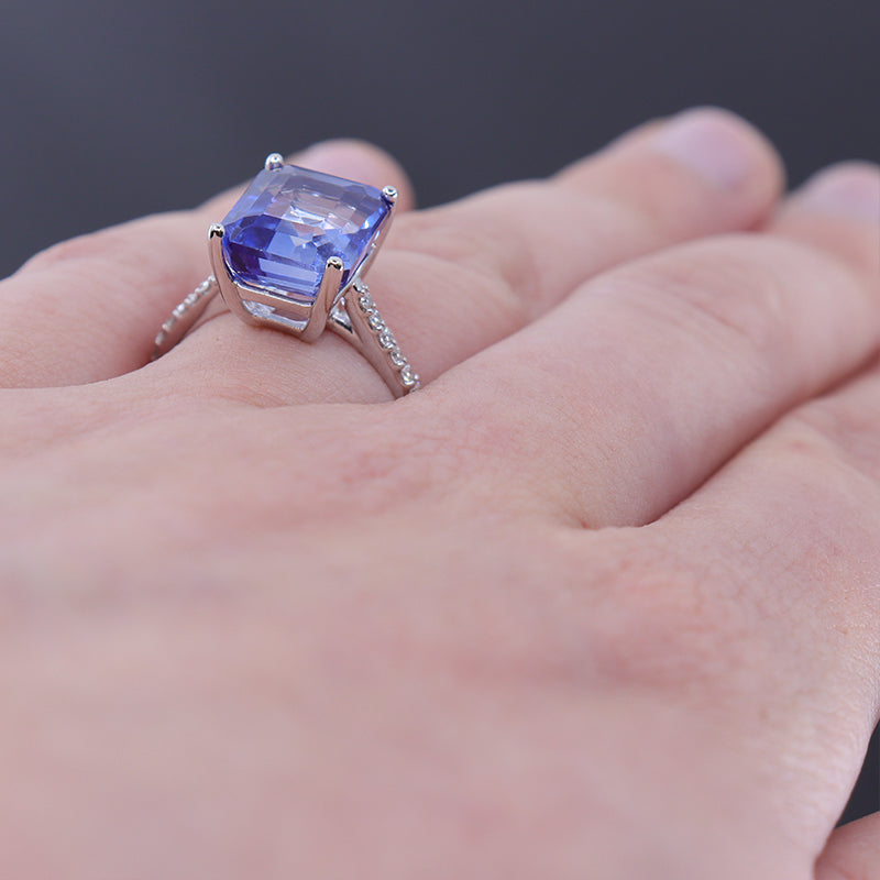 Pre-Owned 18ct White Gold Emerald Cut Sapphire & Diamond Ring