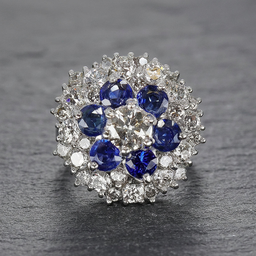 Pre-Owned 18ct White Gold Sapphire & Diamond Cluster Ring