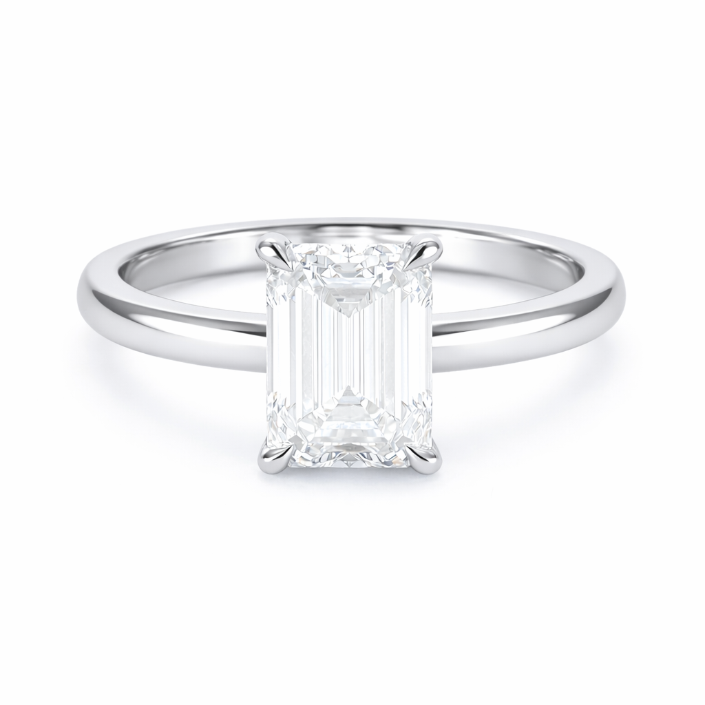 Platinum Lab Grown 3.17ct TDW Emerald Cut Diamond Claw Set Solitaire Ring With Diamond Accented