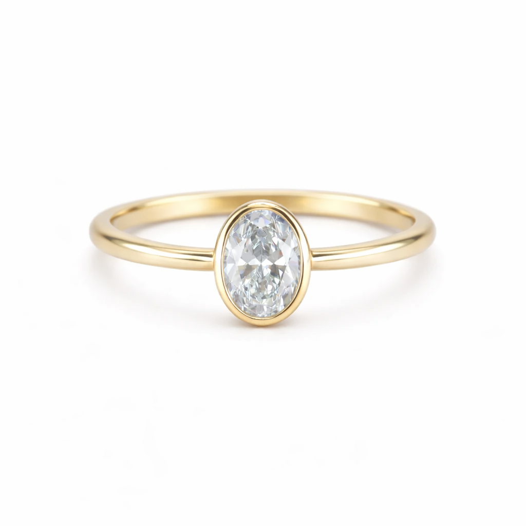 9ct Yellow Gold 1.00ct Lab Grown Certificated Oval Diamond Solitaire Ring