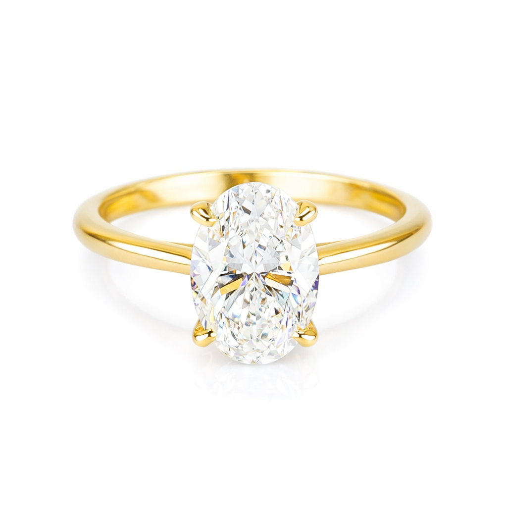 18ct Yellow Gold 2.50ct Lab Grown Certificated Oval Cut Diamond Solitaire Ring