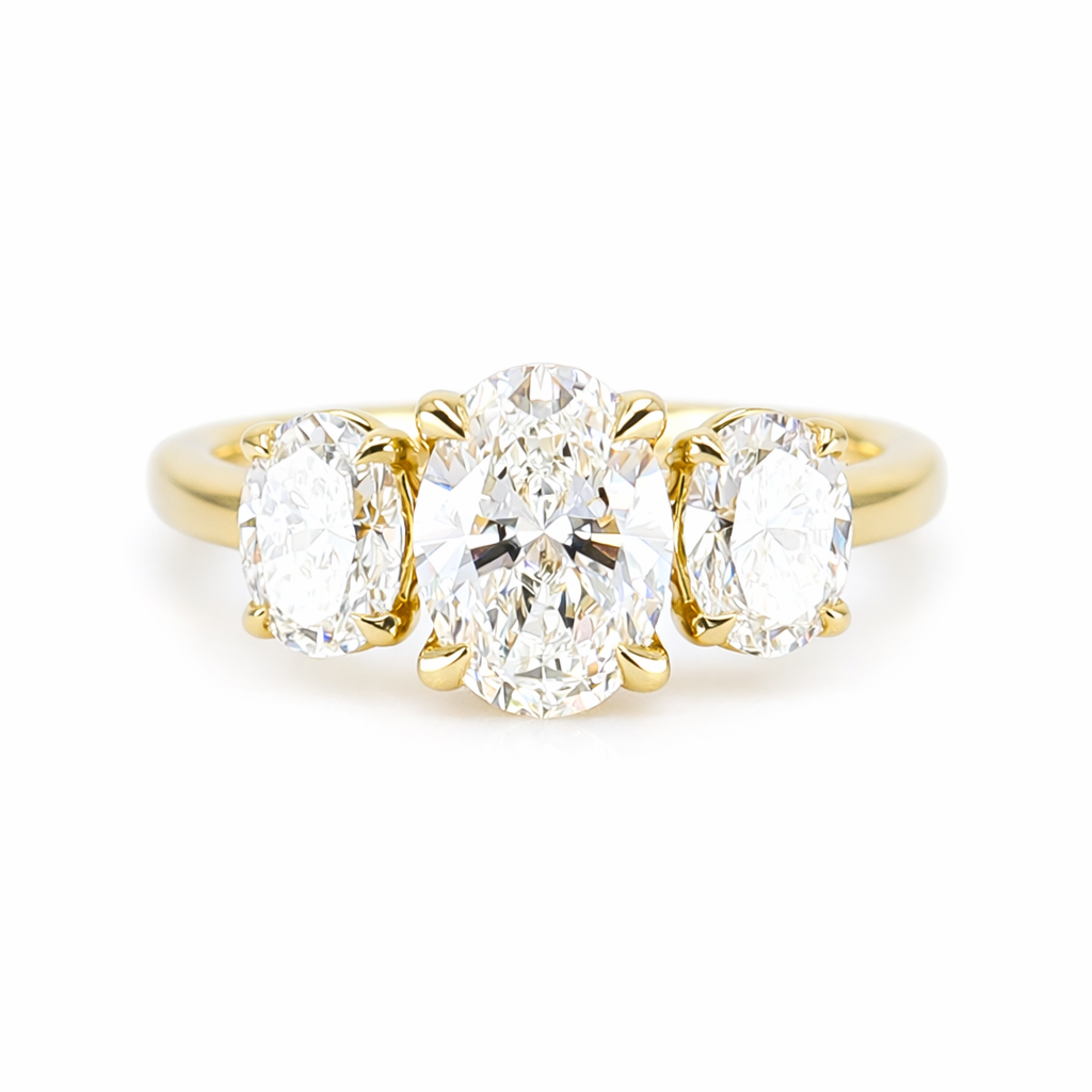 18ct Yellow Gold 2.25ct Lab Grown Oval Diamond Certificated Trilogy Ring