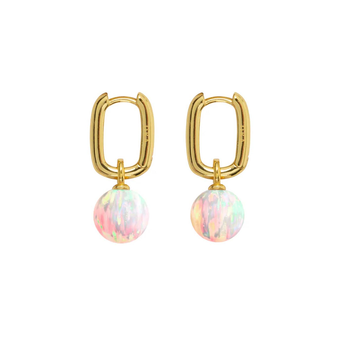 Ora 14ct Vermeil Aetia 8mm Synthetic Sun Opal Square Hoop Earring