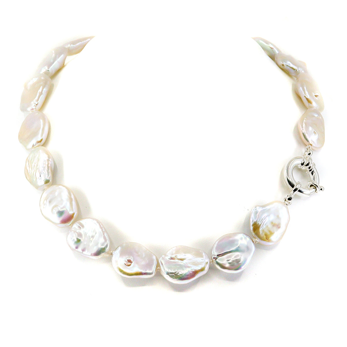 Sterling Silver Freshwater Large Irregular 17-22mm Baroque Pearl Necklace