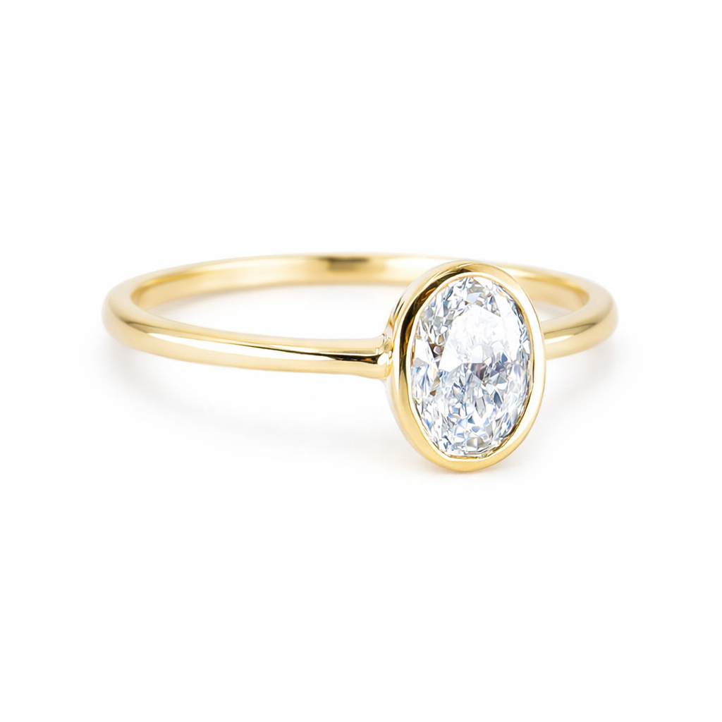 9ct Yellow Gold 1.00ct Lab Grown Certificated Oval Diamond Solitaire Ring
